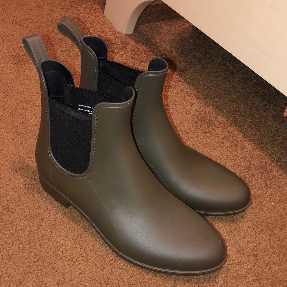olive green rubber rain boot booties